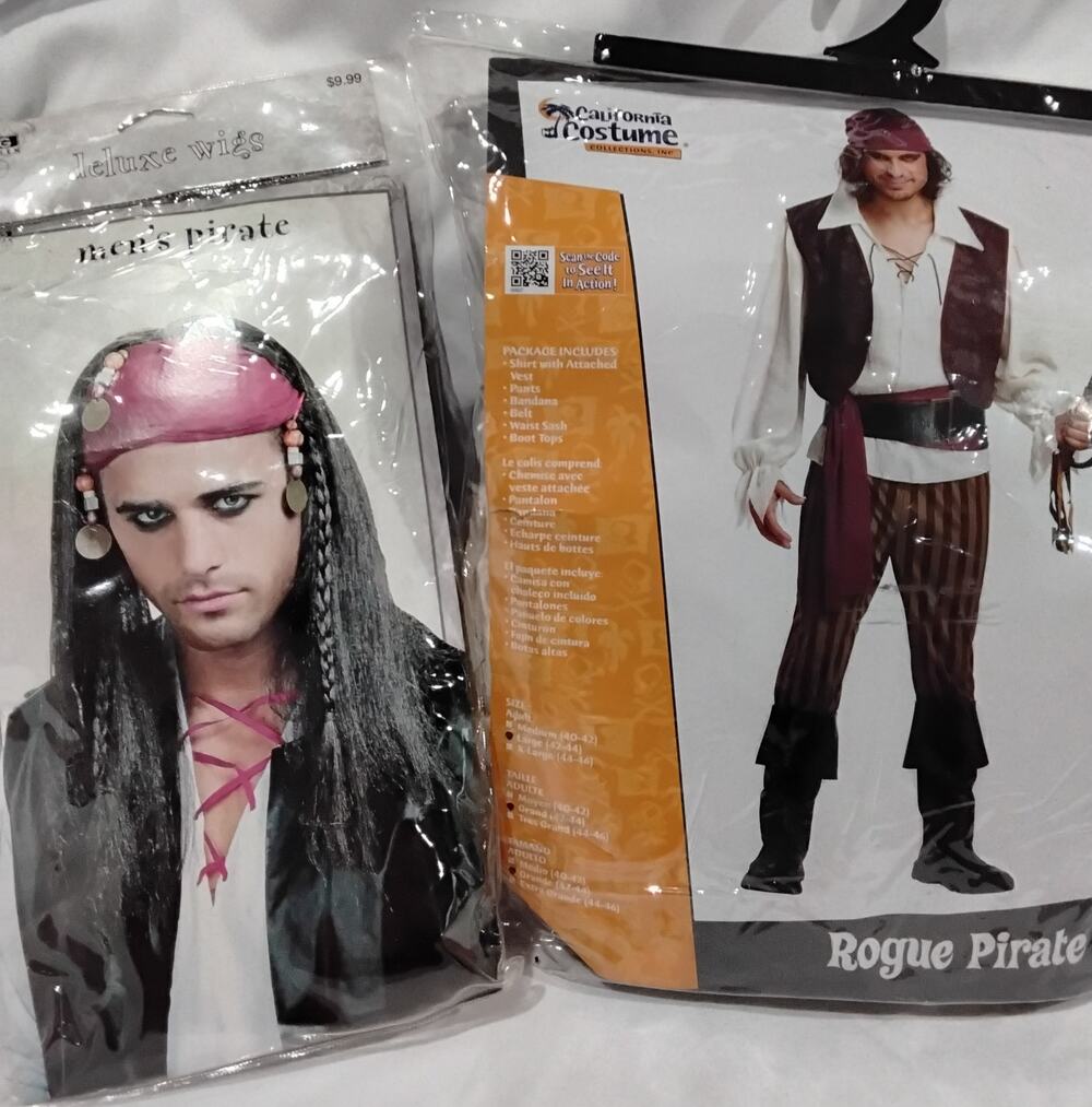 California Costumes Rogue Pirate Men's Costume + Wig Used Incomplete No Boot Top